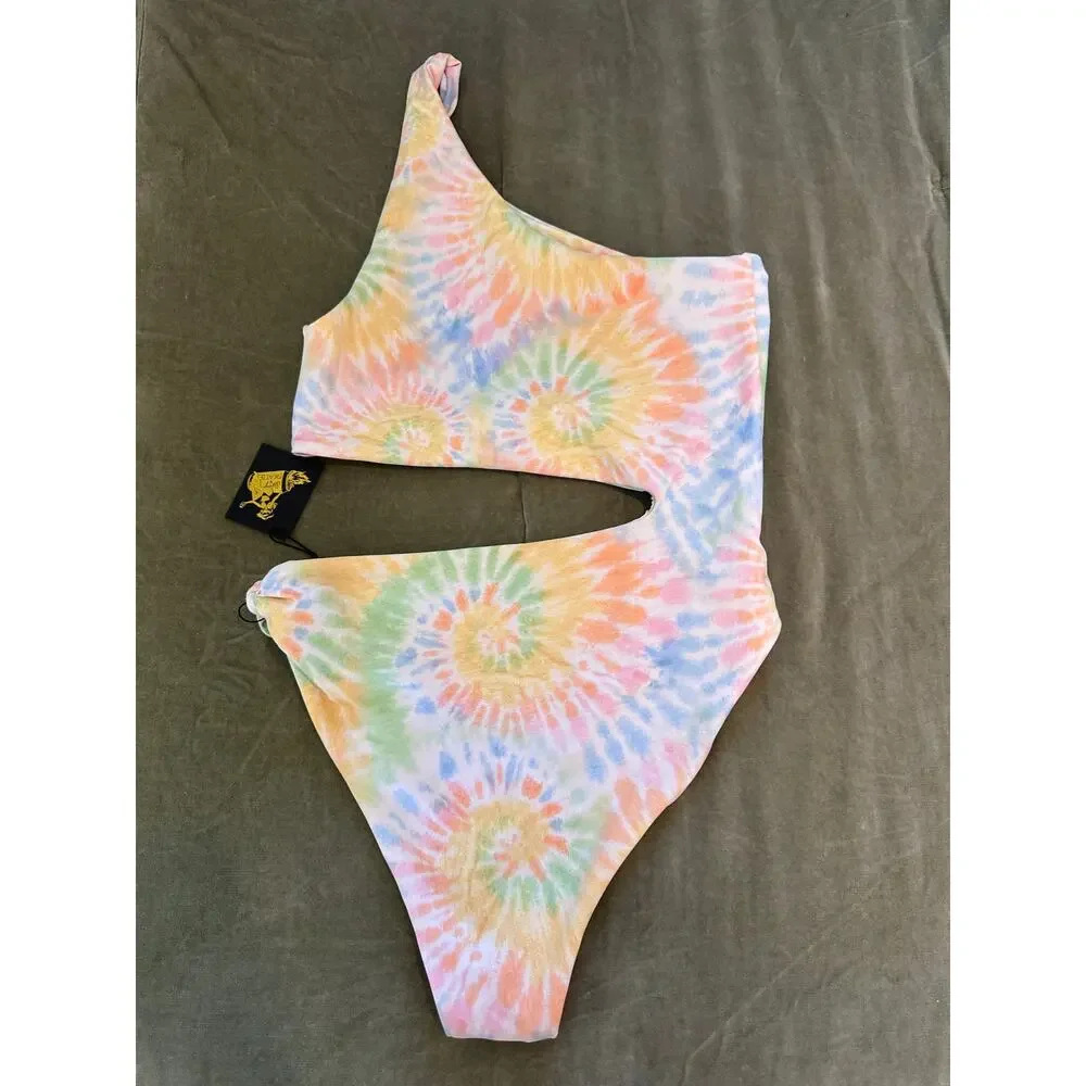 NWT Skatie Nicole Tie Dye Cut Out One Piece Swimsuit Large